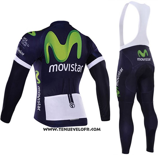 2016 Maillot Ciclismo Movistar Blanc et Bleu Manches Longues et Cuissard
